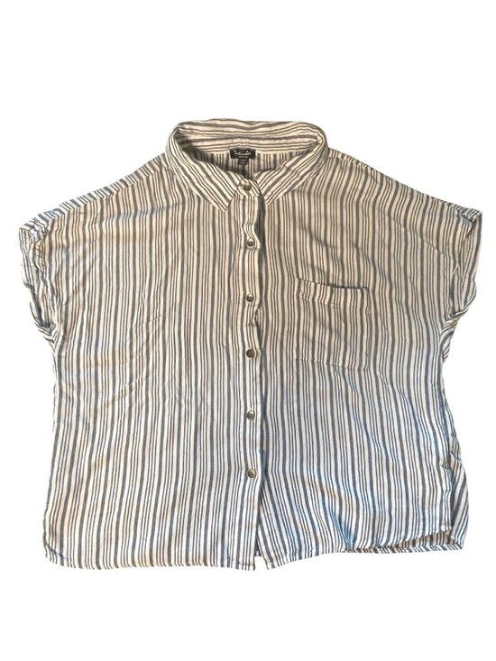 Splendid Tops - Splendid Womens Blue & White Striped Button-Down Short Sleeve Shirt Size Medium